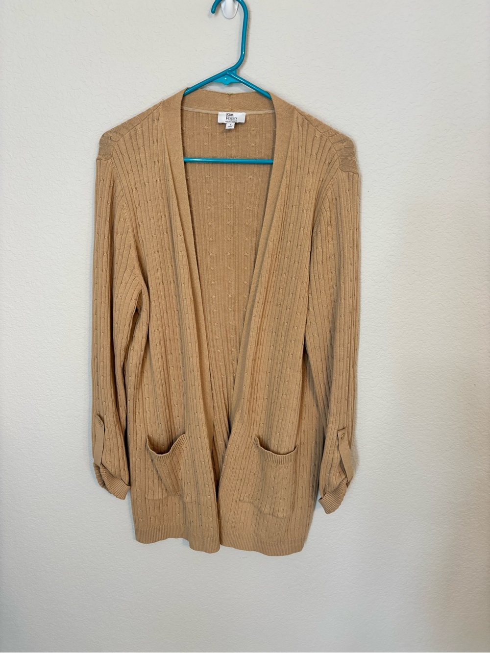 Kim Rogers - Tan Open-Front Ribbed Cardigan Sweater - S